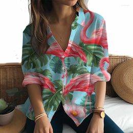 Women's Blouses Hawaiian Beach Party Long Sleeve Shirts Flamingo 3D Printed Shirt Women Fashion Sophisticated Loose Comfortable