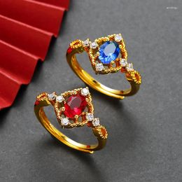 Wedding Rings Fashion Luxury Vietnam Sand Gold Opening Blue Girls Ring Brass Plated For Women