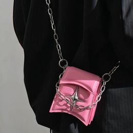 Evening Bags Y2K Vintage Korean Small Chain Shoulder Bag Flap Clutch Purse Handbags Pink PU Leather Gothic Cross Girls Crossbody Ladies 230807