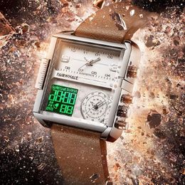 Wristwatches Quartz Latest Multiple Time Zone Men's Watches 50 Metre Waterproof Auto Date Wristwatch Square Fashion Tide Watch 2023