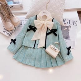 Clothing Sets Sweet Outfits Kids Girls Princess 2pcs Clothes Spring Autumn Children Fashion Blazer Coat Skirt Vintage Suit 230808