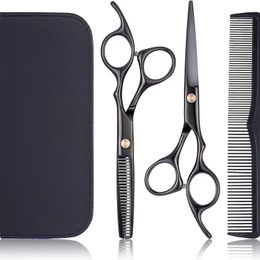 Premium Hair Cutting & Thinning Shears Kit - Professional Hairdresser Scissors Set for Home Salon Use (Black)