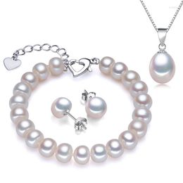 Necklace Earrings Set Selling White Silver Pearl For Women High Quality 8-9mm Genuine 3 Colours