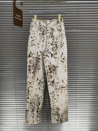 Women's Jeans 2023 Fashion Leopard Print High Waist Slim Loose Leg Casual Denim Pants