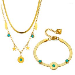 Necklace Earrings Set 316L Stainless Steel Snake Bone Turquoise Round Brand Large Crystal Bracelet Luxury Women Jewelry