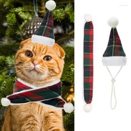 Dog Apparel Winter Warm Plaid Pet Soft Scarf Hat Set Christmas Ornaments With Pompoms Decor For Cat Xmas Party