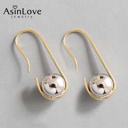 Hoop Huggie AsinLove Creative 18K Gold UShaped Hook Ball Earrings Dainty Handmade Real 925 Sliver Drop for Women Fine Jewellery 230807