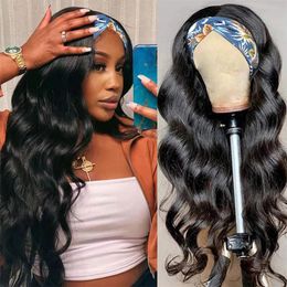 Synthetic Wigs Headband Wig Human Hair Body Wave 180 Density Remy For Black Women Brazilian Glueless 230807