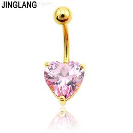 Fashion Belly Button Rings Golden Surgical Steel Crystal Heart Navel Body Piercing Jewelry Free Shipping L230808