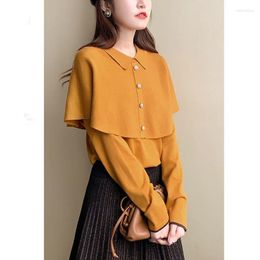 Women's Sweaters Spring Polo Collar Long Sleeve Knitting Shirt Faux Two Piece Pullover Knitted Sweater Solid Color Shirts For Female