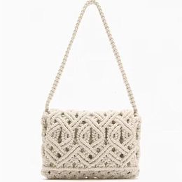 Evening Bags Rope Crochet Women Shoulder Bag Hollow Knitting Handbags Bohemian Woven Flap Handmade Square Tote Female Shopper Purses Clutch 230807