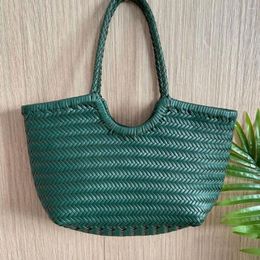 Evening Bags Fashion Leather Handbags Women's Weaving Casual Shopping Bag Vintage Basket Tote Purse Cowhide Cross Handle