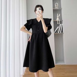 Maternity Dresses 3322# 2022 Summer Korean Fashion Maternity Dress Sweet Lovely A Line Slim Clothes for Pregnant Women Chic Ins Pregnancy Clothing HKD230808