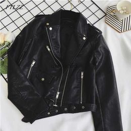 Women's Leather Faux Leather FTLZZ New Women Pu Leather Jacket Fashion Bright Colour Black Motor Coats Short Faux Leather Biker Jackets Coat Female HKD230808