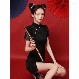 Ethnic Clothing Chinese Style Women Mini Qipao Summer Slim Short Sleeve Cheongsam Traditional Young Girls Party Dress Vintage Sexy Qi Pao