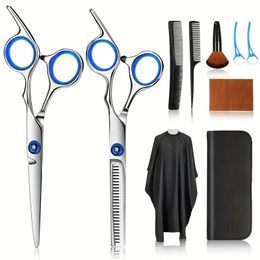 10-Piece Professional Hair Cutting Scissors Set - Stainless Steel Thinning Shears for Barbers, Salons, Home, Men, Women, Kids, and Adults