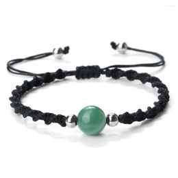 Strand Natural Stone Green Striped Agate Pendant Bracelets For Women Charm Handmade Black Rope Healing Yoga Bangles Friends Jewellery