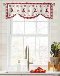 Curtain Christmas Snowflake Elk Plaid Window Living Room Kitchen Cabinet Tie-up Valance Rod Pocket
