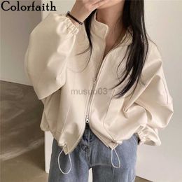 Women's Leather Faux Leather Colorfaith New 2021 Autumn Winter Women's Leather Jackets Outerwear High Street Oversized Faux Leather Wild Short Tops JK3977 HKD230808