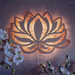 Wall Lamp Mandala Yoga Room Light LED Wooden Creative Lotus-Shaped Atmosphere Living Bedroom Bathroom Decoration