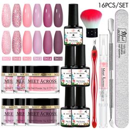 Nail Glitter MEET ACROSS 816PCS Dip Powder Kit Pastel Dipping Starter Set for French Nails Art Decorations Manicure 230808