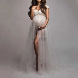 Maternity Dresses Maternity Photography Mesh Long Dress Sexy Tulle Short-sleeved Lace Dress Baby Shower Robe Photo Shoot Clothes HKD230808