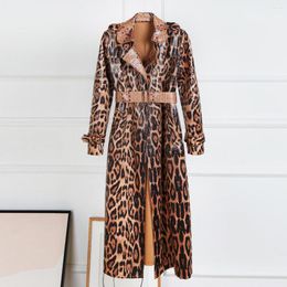 Women's Trench Coats Autumn And Winter 2023 Snakeskin Leopard Long Windbreaker Sleeve Temperament Commuter Top Coat Dress