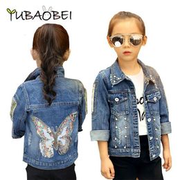 Jackets Big Girls Denim Jacket Cardigan Coat kids Jean Outwear Butterfly Embroidery Sequins Children Clothing Spring Clothes 230808