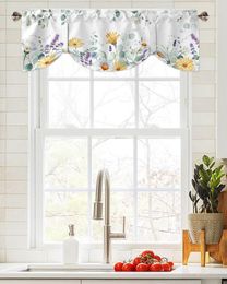 Curtain Idyllic Eucalyptus Daisy Lavender Butterfly Window Living Room Kitchen Cabinet Tie-up Valance Rod Pocket