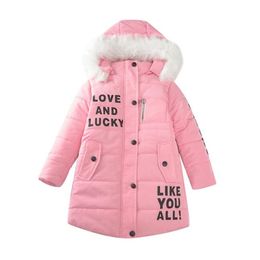 Girls' cotton-padded winter new Zhongda children's long thick diamond plaid down jacket