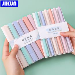 Markers JIKUN Highlighters Pen 6 PcsSet Double Tip Pastel Colour Kawaii Stationery Student School Magic Sketch Graffiti Marker 230807