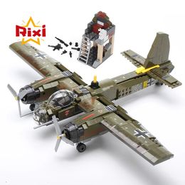 Electric/RC Car WW2 Military Germany Ju-88 Bombing Plane Building Blocks US FU4 Attach Aircraft Helicopter Weapon Model Bricks Toys for Boy Gift 230807