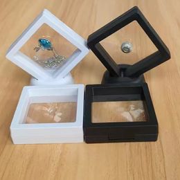 Jewellery Boxes 10Pcs 3D Floating Display Box PE Film Diamond Storage Case Transparent Ring Coin Packaging Necklace Stand 7x7cm 230808