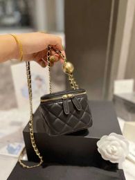 Crossbody Single Shoulder Designer Mini Portable Box Cosmetic Bag Sheepskin Black Women's Fashion Small Wallet Gold Ball Chain 11cm