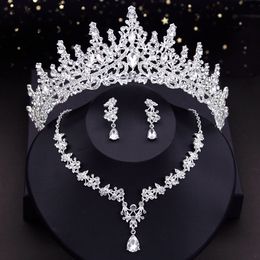 Wedding Jewellery Sets Luxury Silver Colours Crown Earrings and Necklace for Women Tiaras Costume Bridal Accessories 230808