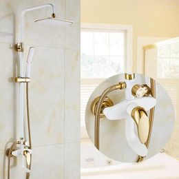 Kitchen Faucets European Luxury Solid Brass Shower Set With White Gold And Black Sets For