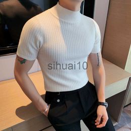 Men's Sweaters Men Short Sleeve Knitted Sweater 2022 Spring New Turtleneck Solid Colour Casual Stretched Slim Fit Homme Pullovers Men's Clothing J230808