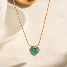 Pendant Necklaces Summer Bohemia Stainless Steel Natural Stone Necklace For Women Beach Casual Heart Turquoise Jewelry Holiday Gift Collar