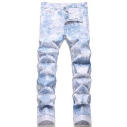 Casual pants light blue slim cotton elastic fashion 3D three-dimensional digital printing Designer Jeans Mens Denim Pants Fashion Trouser Top Sell