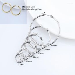 Hoop Earrings Smooth Open 12-40MM Gold-color IP Plated No Easy Fade Allergy Free Ears Jewellery Accessories