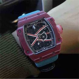 Colour carbon Fibre net red women's watchs Richa rm67 fully automatic mechanical wine barrel hollowed out MillZ