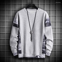 Men's Sweaters 2023 Autumn Light Luxury Breathable Rib Round Neck Cashew Flower Contrast Panel Versatile Long Sweater