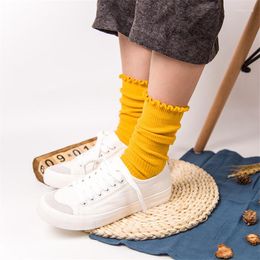 Women Socks Japanese Retro Women's All-match Soft Lace Knee Cute Female Candy Colour Wine Red White Black Cotton Long High Sock