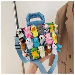 Evening Bags Cartoon Canvas Bag Soft Girl Cute Doll Toy Funny Large Capacity One Shoulder Pleated Handbag Women's Handbags