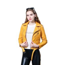 Women's Leather Faux Spring Autumn Motorcycle Jackets Women Short PU Coat Female Soft Biker Jacket Yellow Blue 59 HKD230808