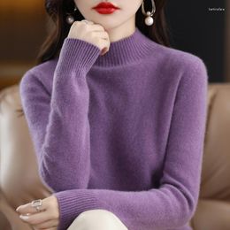 Women's Sweaters Autumn Winter Women Sweater Fashion Warm Bottoming Shirts Half High Collar Basic Knitwear Solid Long Sleeve Pullovers