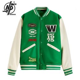 Mens Jackets Hip Hop Men Casual Baseball Jacket Green Heavy Industry Letter Embroidery Bomber Winter Retro Fashion Outerwear 230808