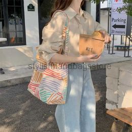 Shoulder Bags High Beauty Insen Canvas Contrast Stripe Shoulder Bag for Work Commuter Bag High Capacity Women's Shopping Bagstylishhandbagsstore