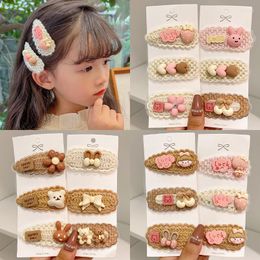 Hair Accessories 3pc Toddler Girl Clip Kawaii Cartoon Animal For Kids Autumn Winter Kint Plush Bang Side Lovely Headwear