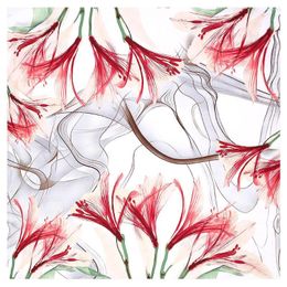 Scarves 90cm Spring And Autumn Lily Branch Flower Women's Professional Scarf Imitation Silk Square